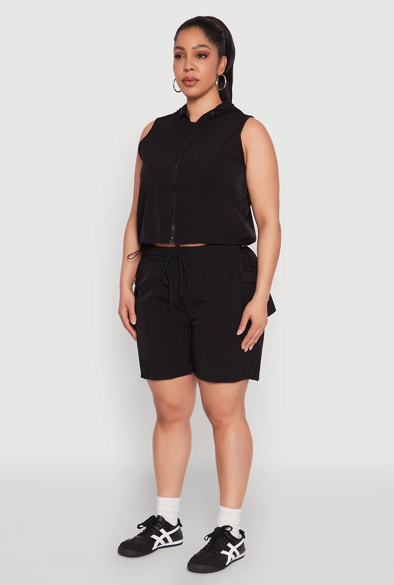 Womens Plus Size Toggle Drawstring Hem Crop Top, Black, Size 2X