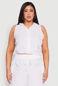 Womens Plus Size Toggle Drawstring Hem Crop Top, White, Size 2X