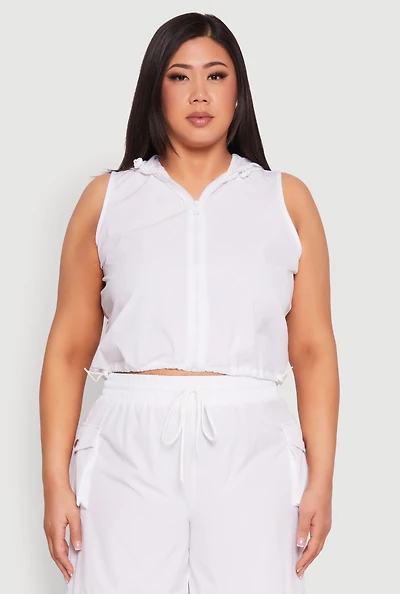 Womens Plus Size Toggle Drawstring Hem Crop Top, White, Size 1X