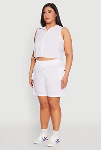 Womens Plus Size Toggle Drawstring Hem Crop Top, White, Size 2X