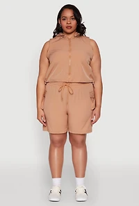 Womens Plus Toggle Drawstring Hem Crop Top,