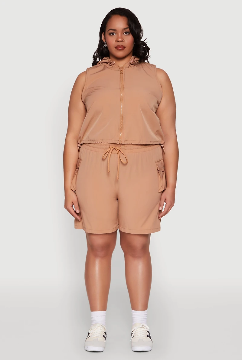 Womens Plus Toggle Drawstring Hem Crop Top, 1X