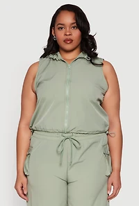 Womens Plus Size Toggle Drawstring Hem Crop Top, Green, Size 2X