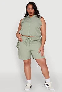 Womens Plus Size Toggle Drawstring Hem Crop Top, Green, Size 2X