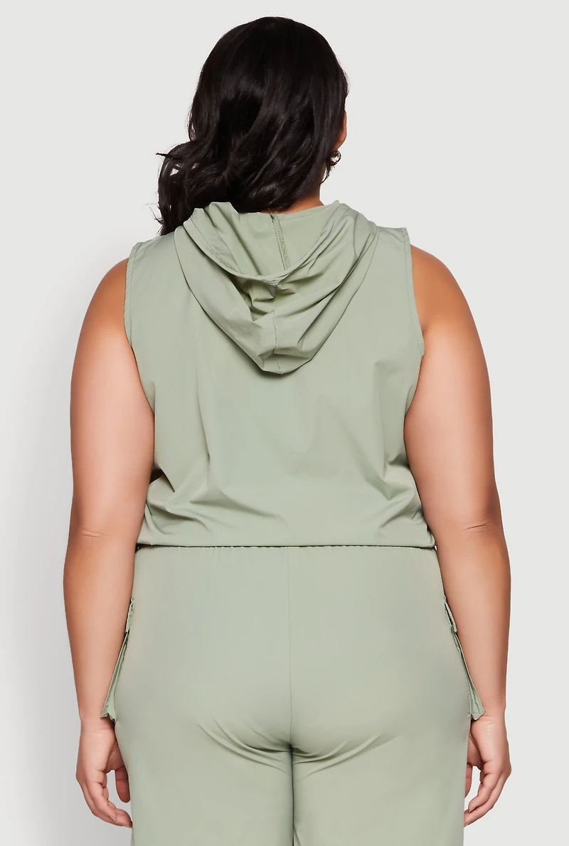 Womens Plus Size Toggle Drawstring Hem Crop Top, Green, Size 2X