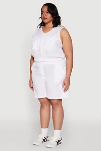 Womens Plus Size Zip Front Cargo Pocket Top, White, Size 2X