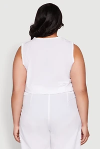 Womens Plus Size Zip Front Cargo Pocket Top, White, Size 3X