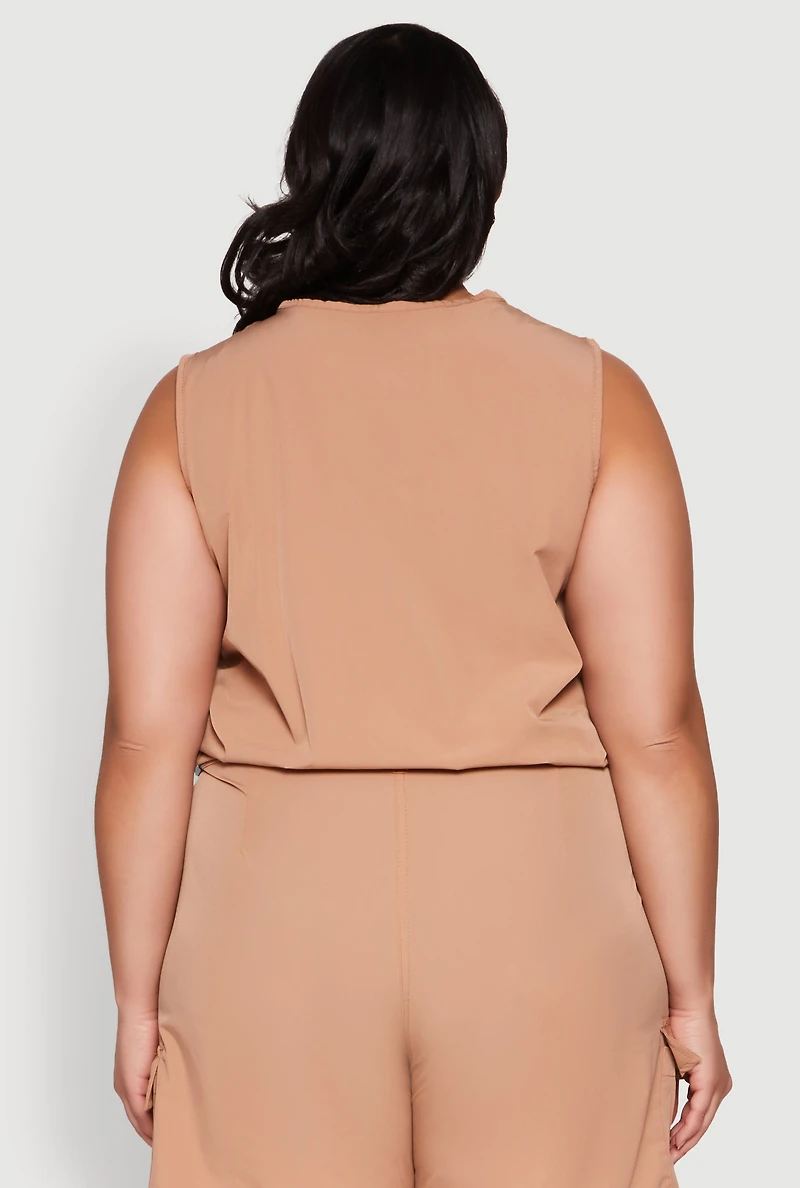 Plus Zip Front Cargo Pocket Top