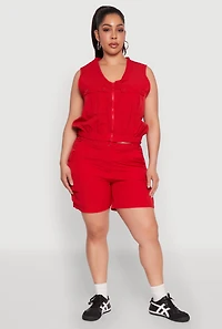 Womens Plus Zip Front Cargo Pocket Top,