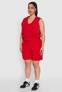 Womens Plus Zip Front Cargo Pocket Top,