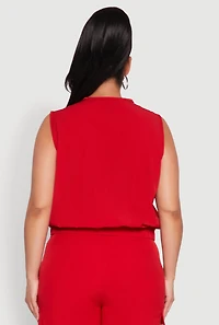 Womens Plus Size Zip Front Cargo Pocket Top, Red, Size 2X