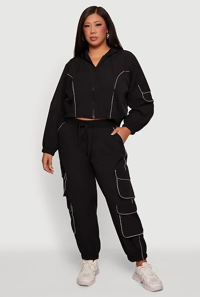 Plus Contrast Piping Trim Cargo Pocket Joggers