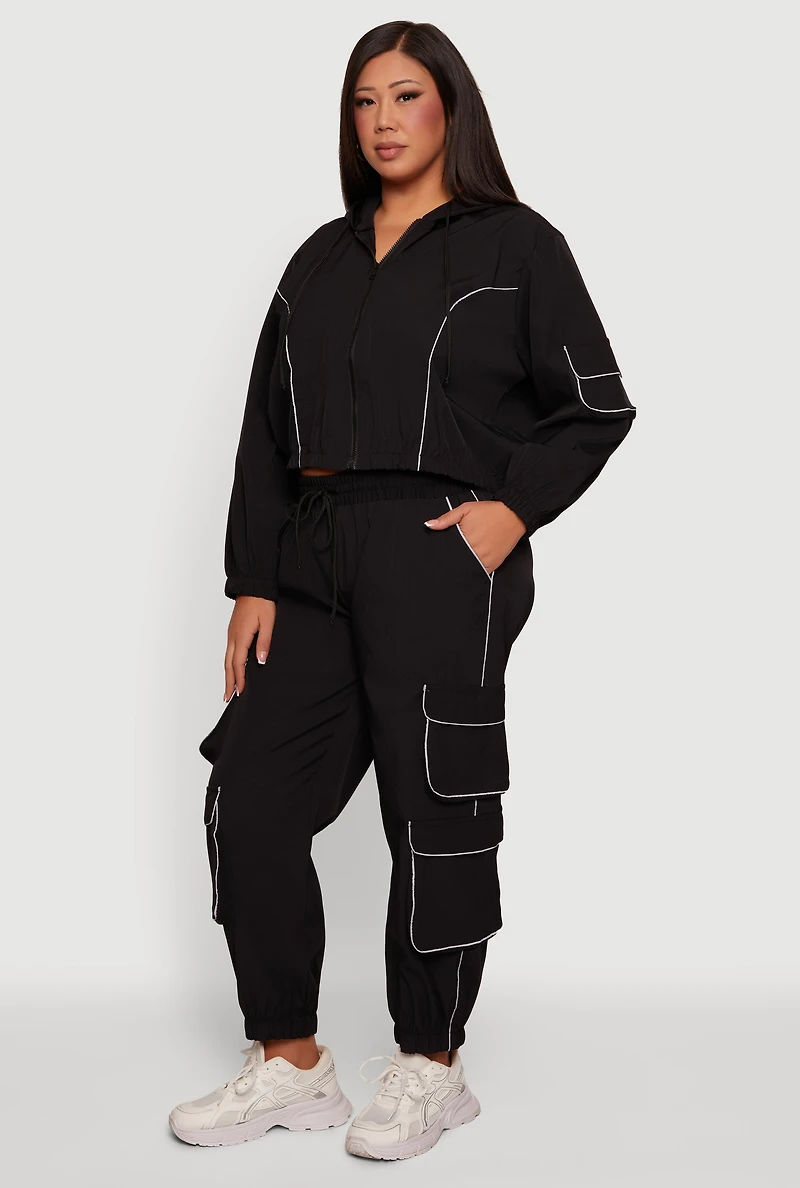 Plus Contrast Piping Trim Cargo Pocket Joggers