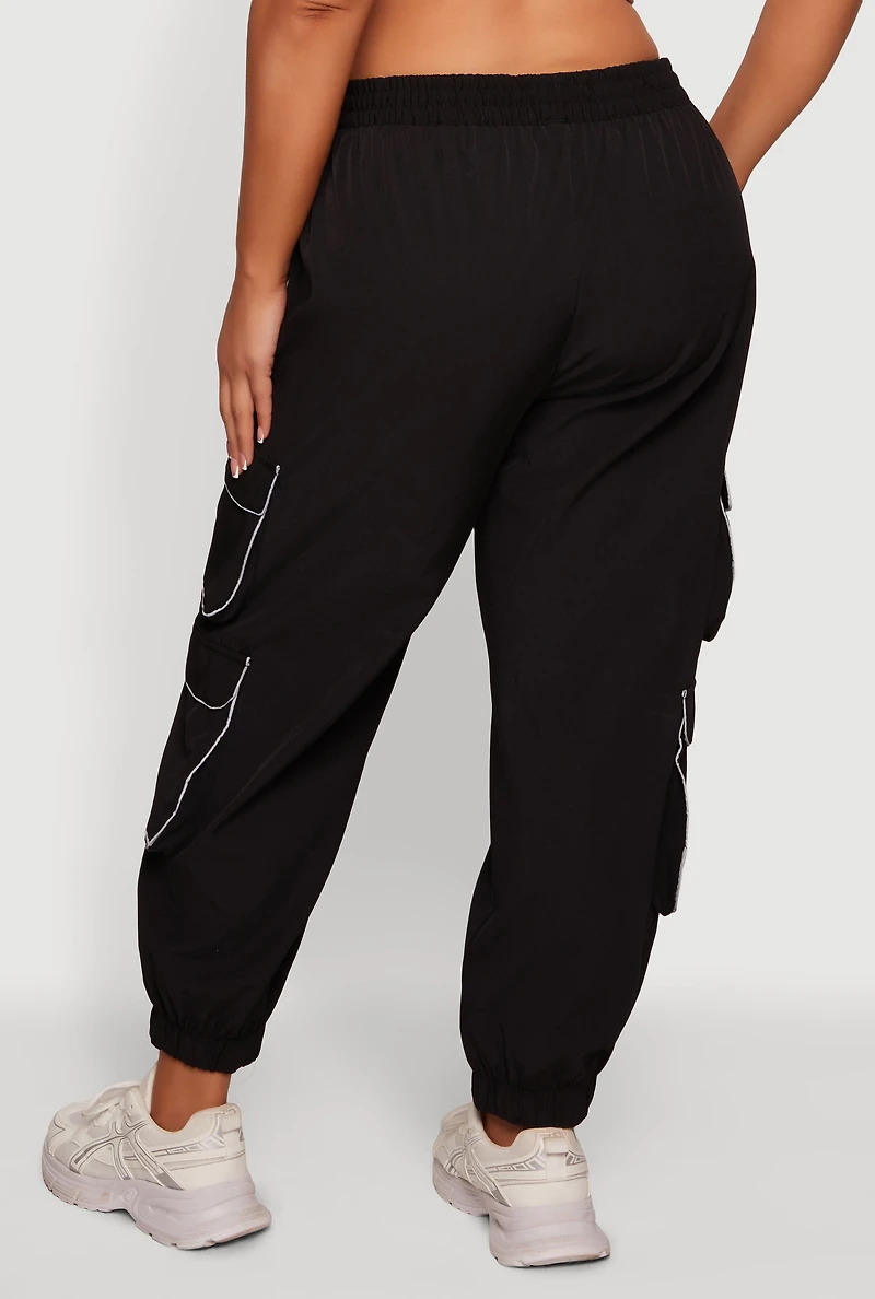 Plus Contrast Piping Trim Cargo Pocket Joggers