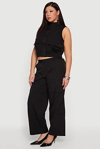 Plus Nylon High Waisted Wide Leg Utility Pants