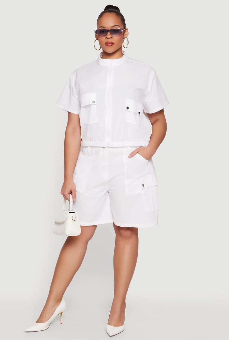 Plus High Waisted Cargo Shorts