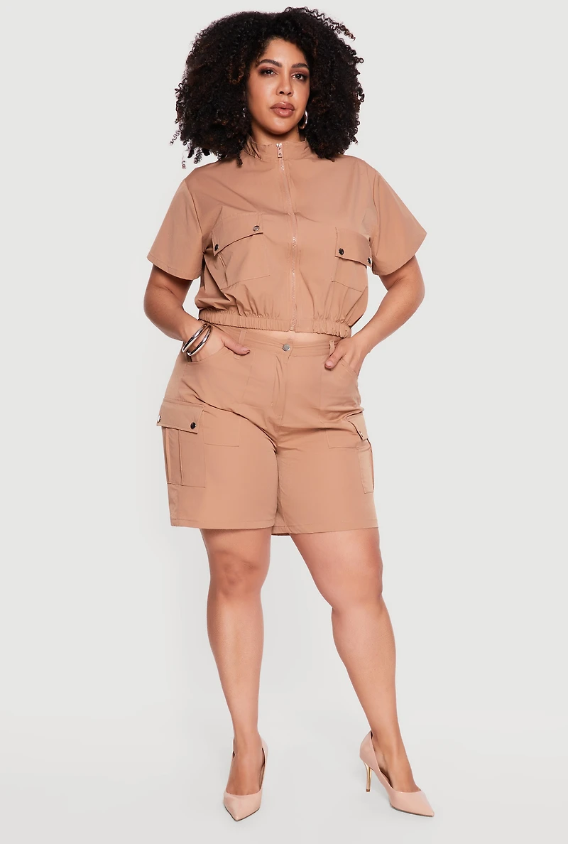 Plus High Waisted Cargo Shorts