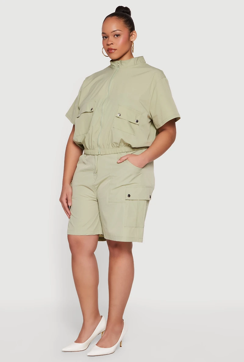 Plus High Waisted Cargo Shorts