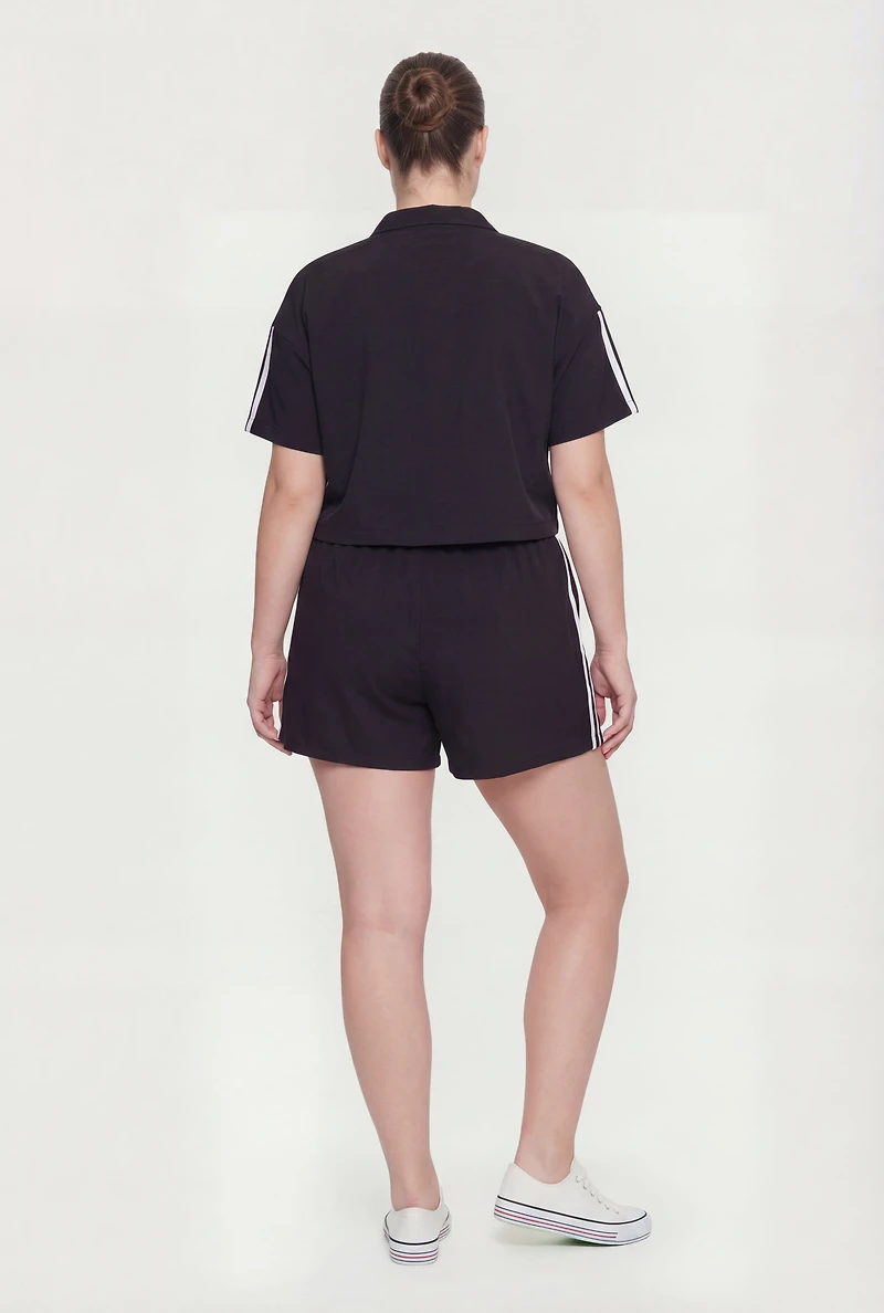 Plus Varsity Stripe Drawstring Waist Shorts