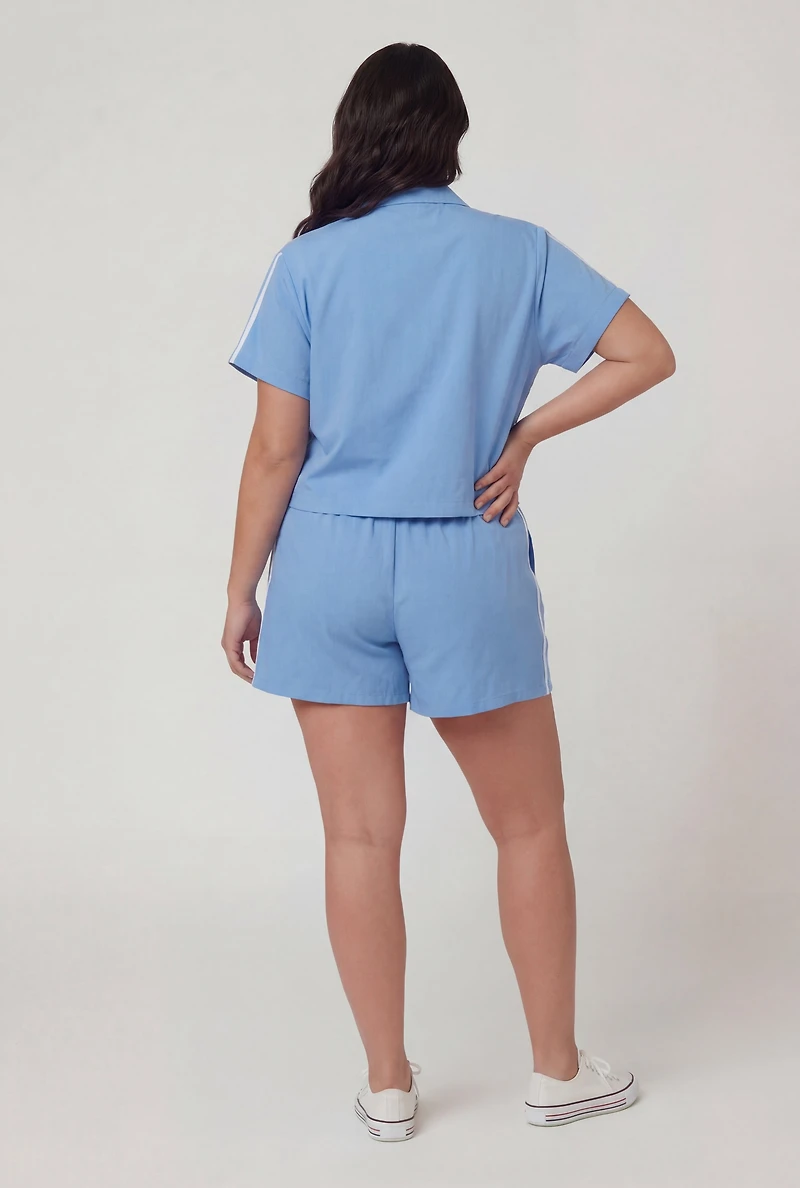 Plus Varsity Stripe Drawstring Waist Shorts