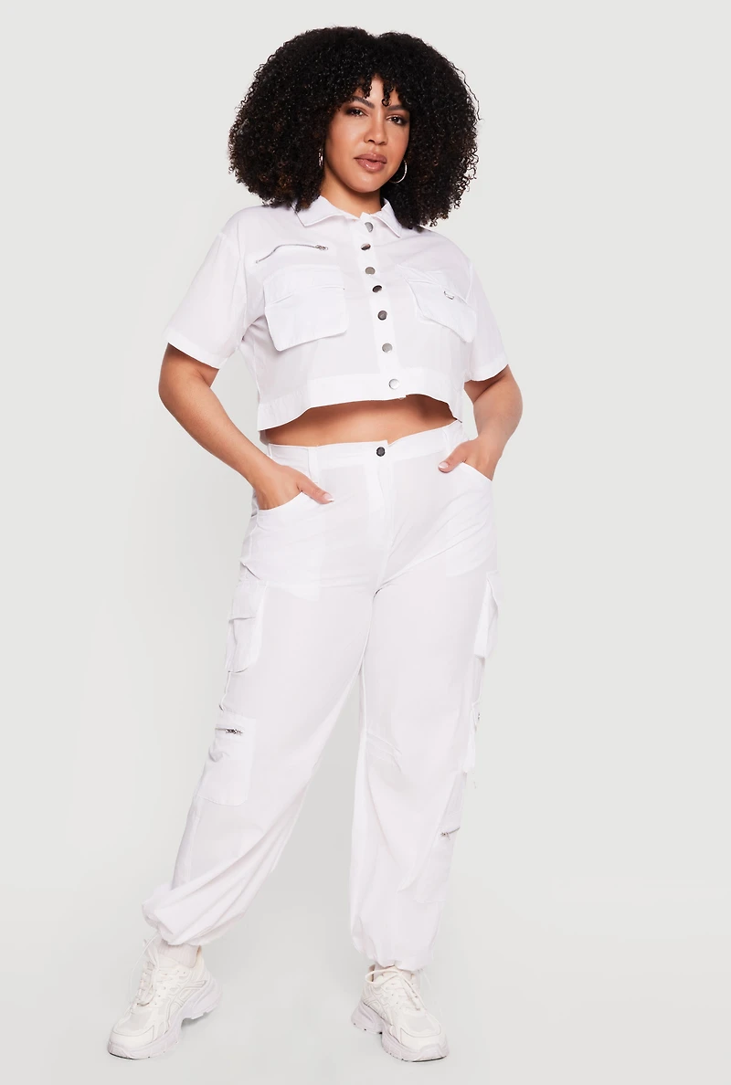 Plus Toggle Drawstring Hem Nylon Cargo Pants