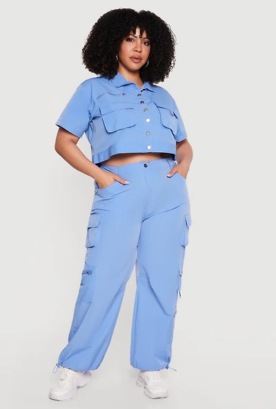 Plus Toggle Drawstring Hem Nylon Cargo Pants