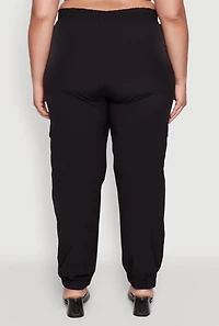 Womens Plus Size Nylon Cargo Joggers, Black, Size 1X