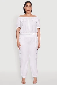 Womens Plus Size Nylon Cargo Joggers, White, Size 1X