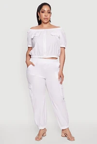 Womens Plus Size Nylon Cargo Joggers, White, Size 1X