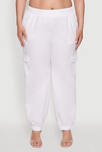 Womens Plus Size Nylon Cargo Joggers, White, Size 1X