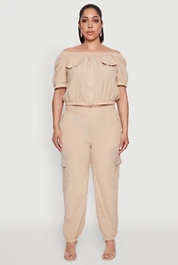 Plus Nylon Cargo Joggers