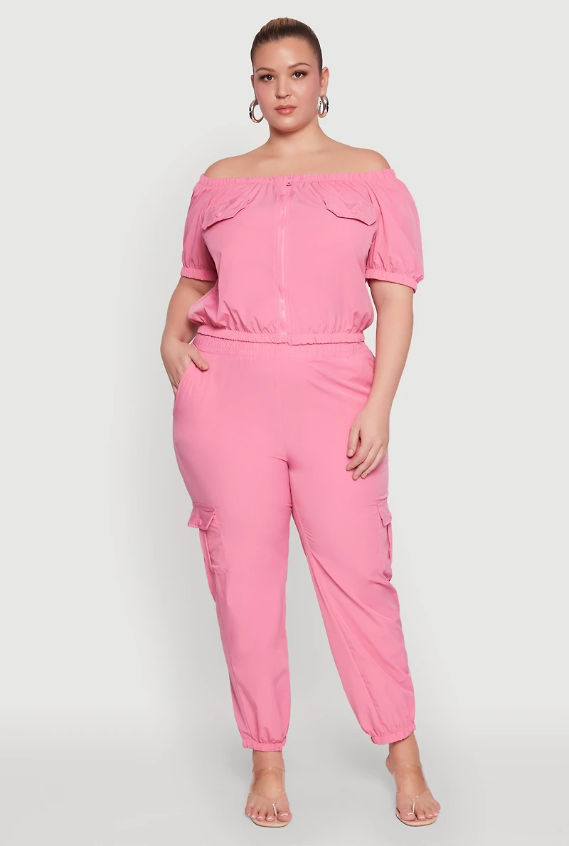 Plus Nylon Cargo Joggers