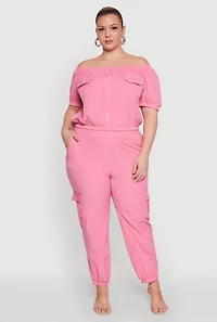 Plus Nylon Cargo Joggers