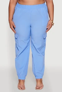 Womens Plus Size Nylon Cargo Joggers, Blue, Size 1X