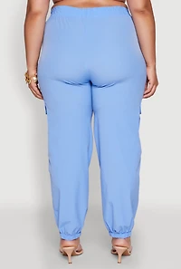 Womens Plus Size Nylon Cargo Joggers, Blue, Size 1X