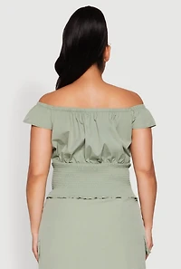 Womens Plus Size Nylon Toggle Drawstring Off the Shoulder Top, Green, Size 1X