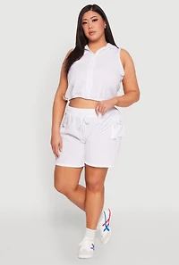 Womens Plus Size Drawstring High Waisted Cargo Shorts, White, Size 2X
