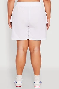 Womens Plus Drawstring High Waisted Cargo Shorts, White,