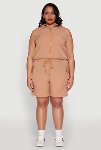Plus Drawstring High Waisted Cargo Shorts