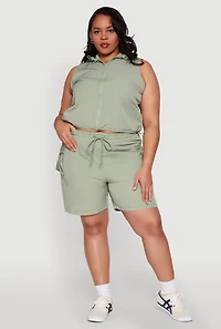 Womens Plus Drawstring High Waisted Cargo Shorts,