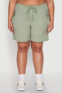 Womens Plus Drawstring High Waisted Cargo Shorts,