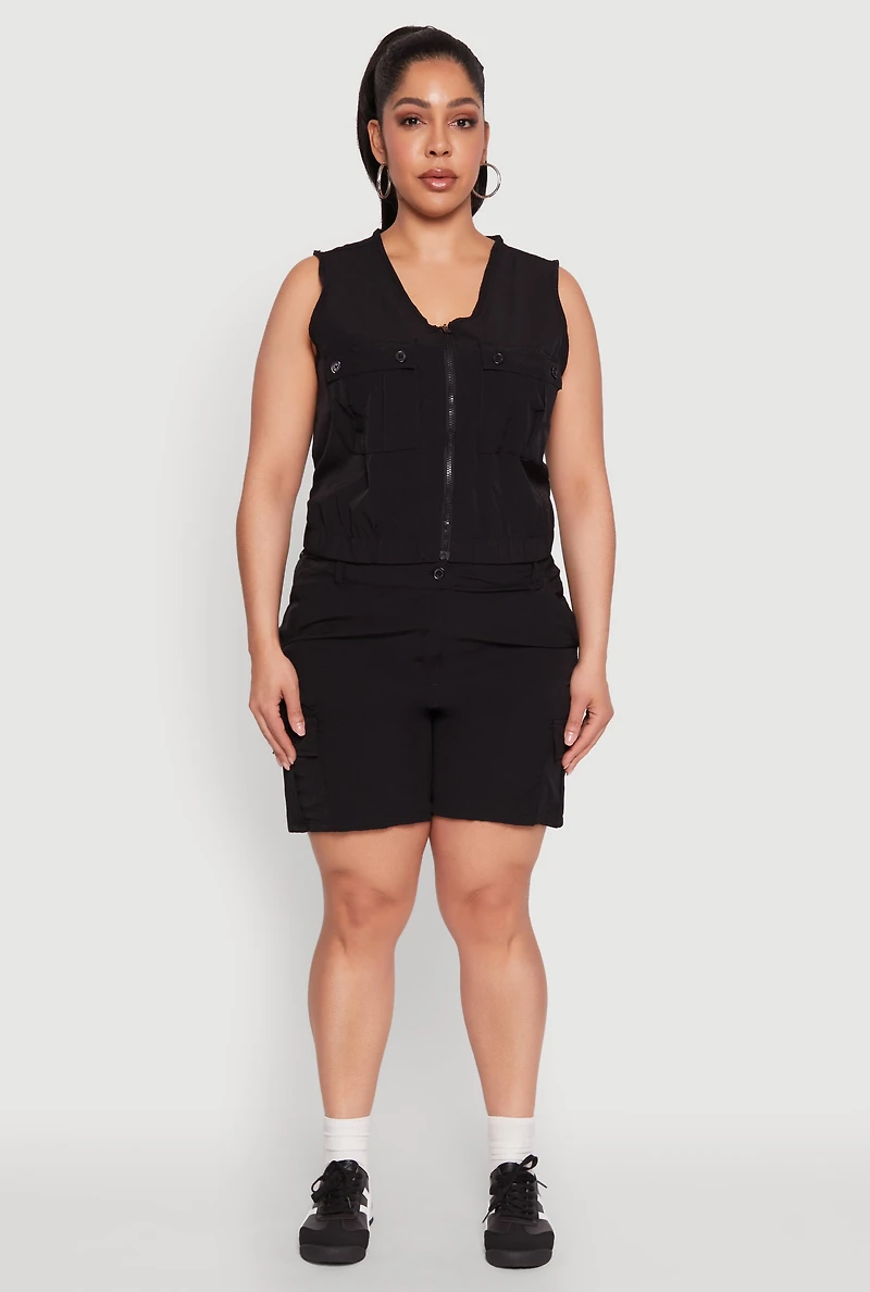 Womens Plus Size High Waisted Cargo Shorts, Black, Size 2X