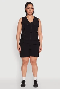 Womens Plus Size High Waisted Cargo Shorts, Black, Size 2X