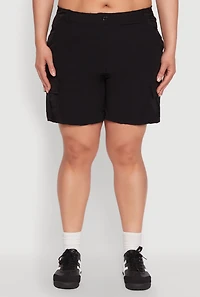 Womens Plus Size High Waisted Cargo Shorts, Black, Size 2X