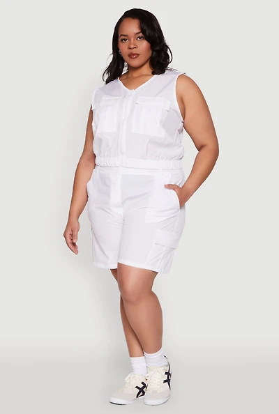 Womens Plus Size High Waisted Cargo Shorts, White, Size 2X
