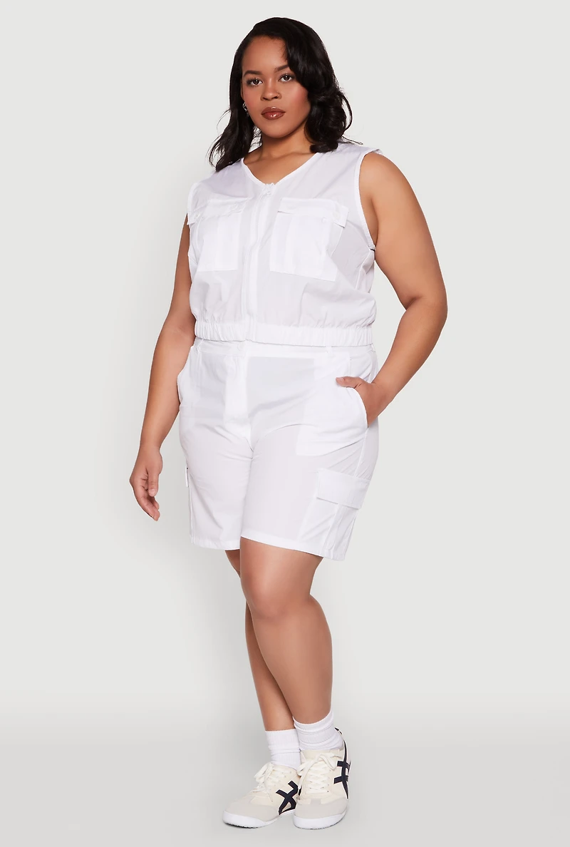 Womens Plus Size High Waisted Cargo Shorts, White, Size 2X