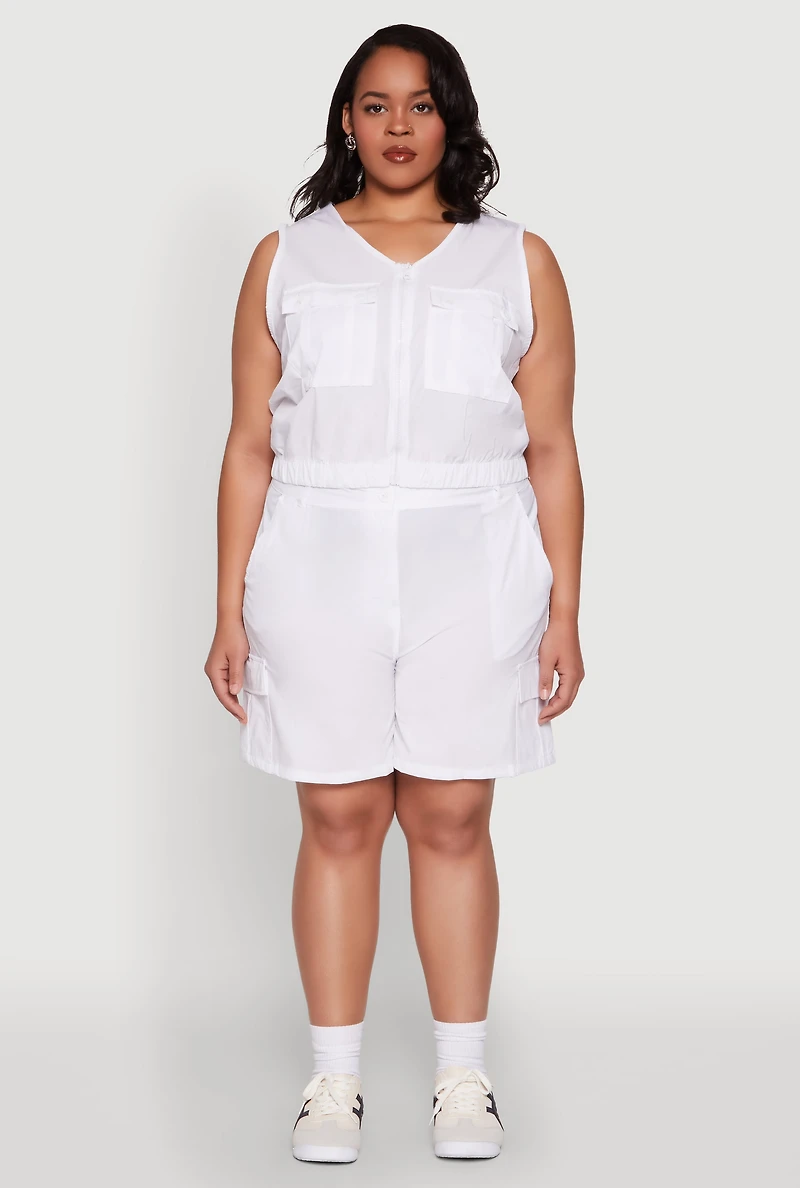 Womens Plus Size High Waisted Cargo Shorts, White, Size 2X