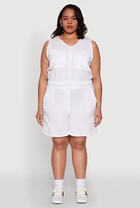 Womens Plus Size High Waisted Cargo Shorts, White, Size 2X