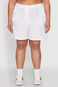 Womens Plus Size High Waisted Cargo Shorts, White, Size 2X