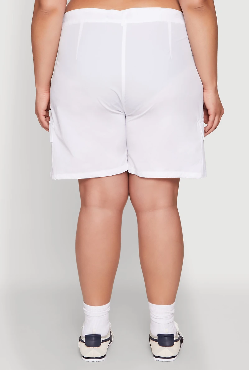 Womens Plus Size High Waisted Cargo Shorts, White, Size 2X